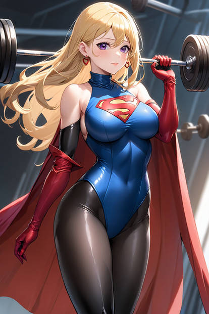 SGI mascot, a blonde caped superhero lifting a barbell